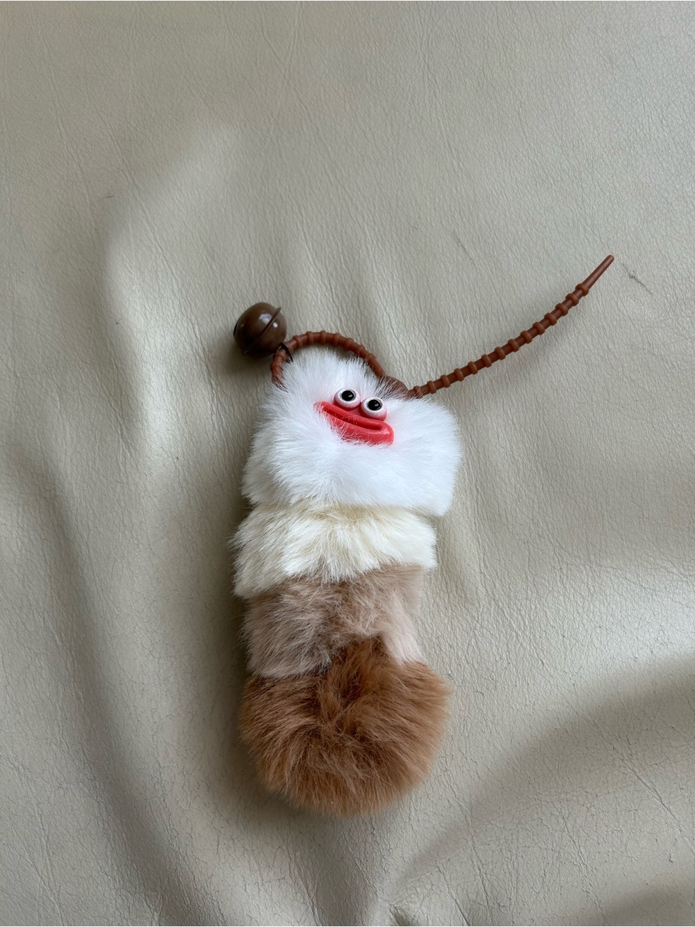 Whimsical Furry Keychain Charm in White and Brown